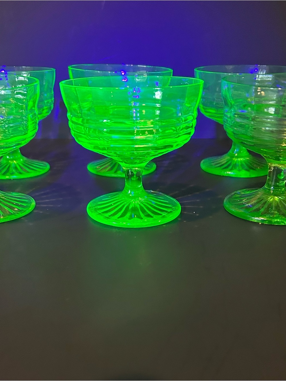 Anchor Hocking Green Uranium Depression Glass Sherbet Cups Set of 6
